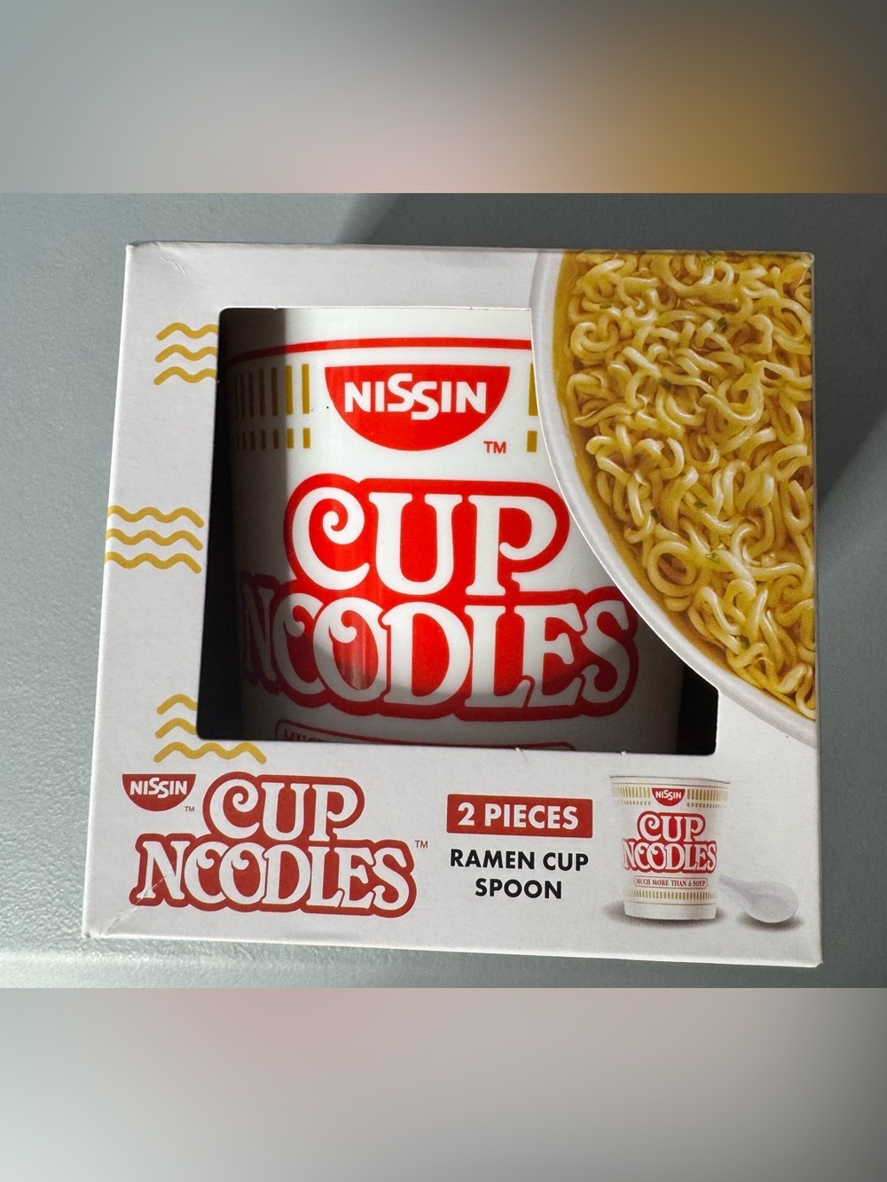 Nissin Cup Noodles Red White Ramen noodles Cup & Spoon Set soup lovers plastic